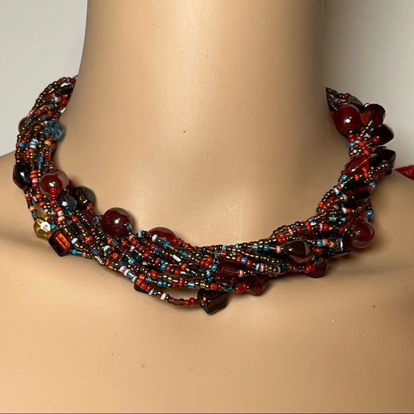 Multi Strand Colorful Bead Choker Necklace - Picture 1 of 7